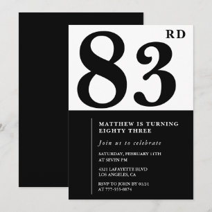 Chic Black and White 83rd birthday invitation