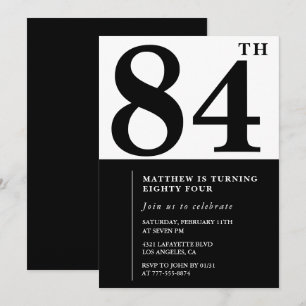 Chic Black and White 84th birthday invitation