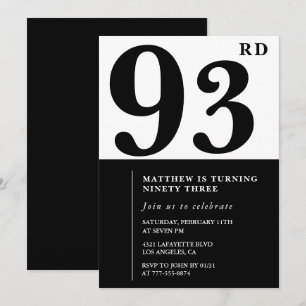 Chic Black and White 93rd birthday invitation