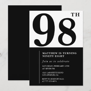 Chic Black and White 98th birthday invitation