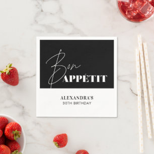 Chic Black and White Bon Appétit Birthday Napkin