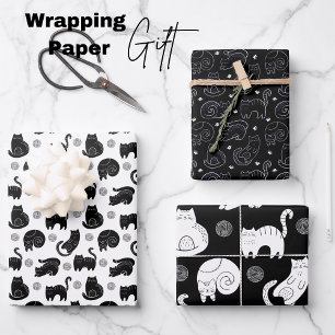 Chic Black and White Cat Modern Minimalist Feline  Wrapping Paper Sheet