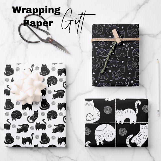 Chic Black and White Cat Modern Minimalist Feline  Wrapping Paper Sheet (Chic Black and White Cat Modern Minimalist Feline Wrapping Paper Sheets)