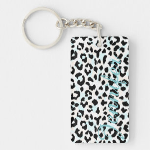 Chic black and white cheetah print monogram key ring