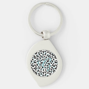 Chic black and white cheetah print monogram key ring