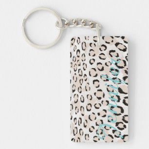 Chic black and white cheetah print monogram key ring