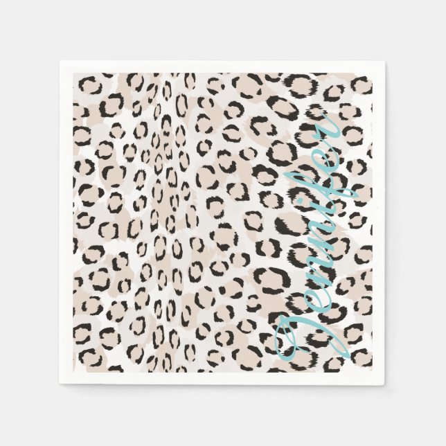 Chic black and white cheetah print monogram napkin (Front)