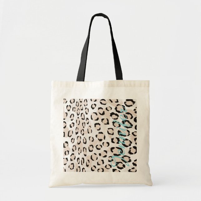 Chic black and white cheetah print monogram tote bag (Front)