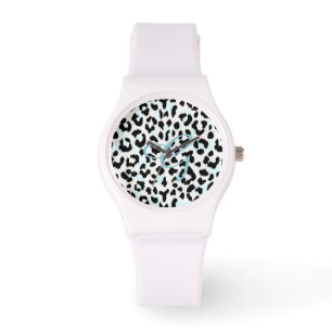 Chic black and white cheetah print monogram watch
