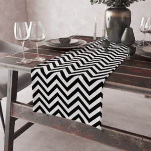 Chic Black and White Chevron Stripes Short Table Runner