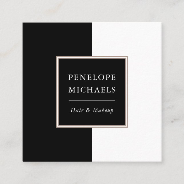 Chic Black and White Colour Block Square Business Card (Front)