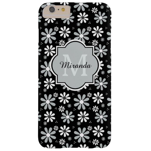 Chic Black and White Daisies Name With Monogram Case-Mate iPhone Case (Back)