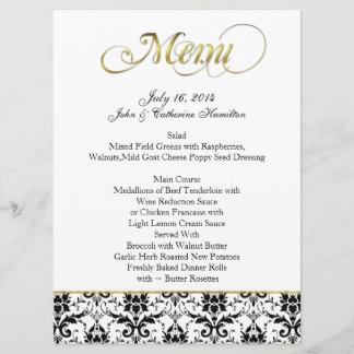 Chic Black and White Damask Custom Wedding Menu