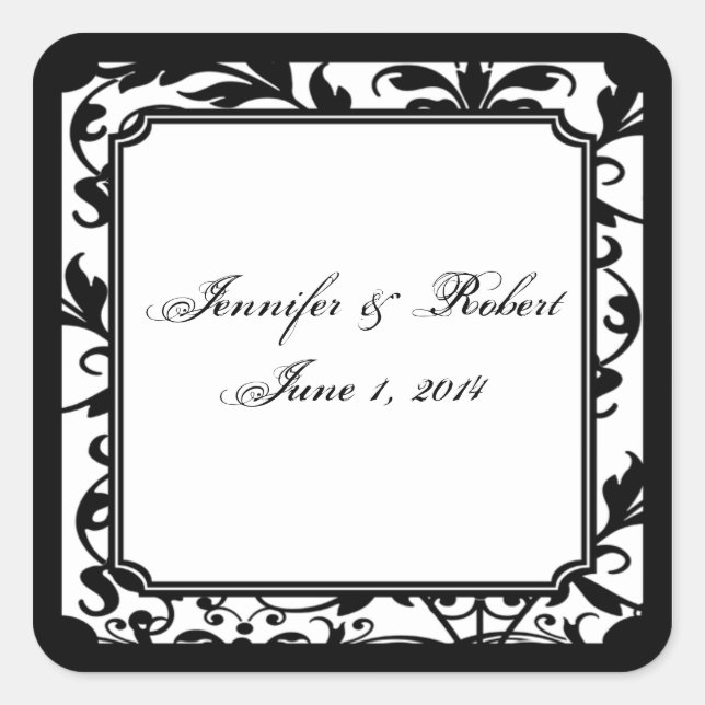 Chic Black and White Damask Wedding Envelope Seal (Front)