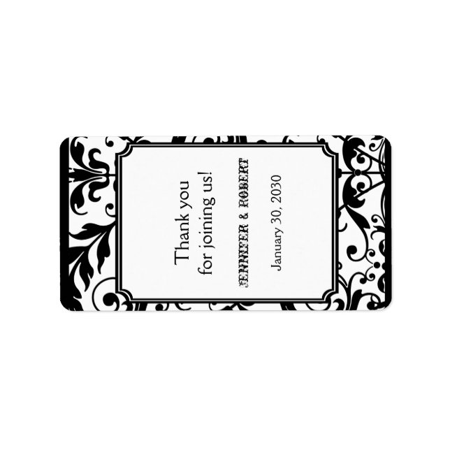 Chic Black and White Damask Wedding Lip Balm Label (Front)