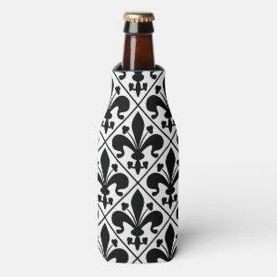 Chic Black and White Fleur de Lis Bottle Cooler