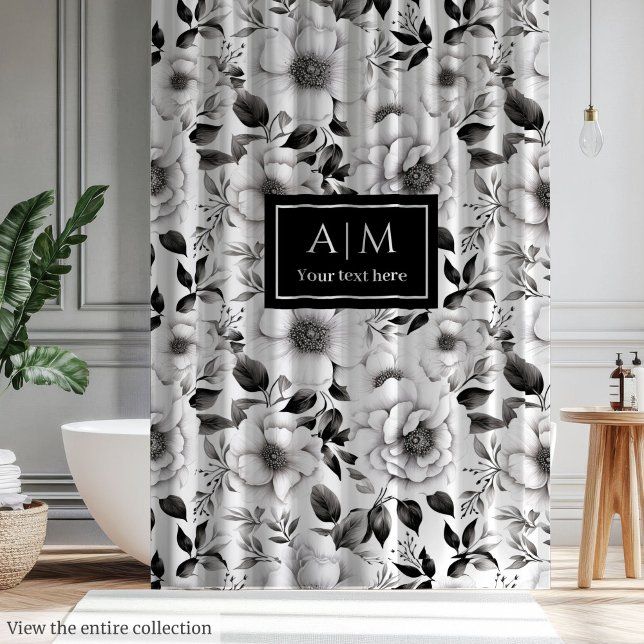 Chic black and white floral shower curtain gift (Chic black and white floral shower curtain gift)