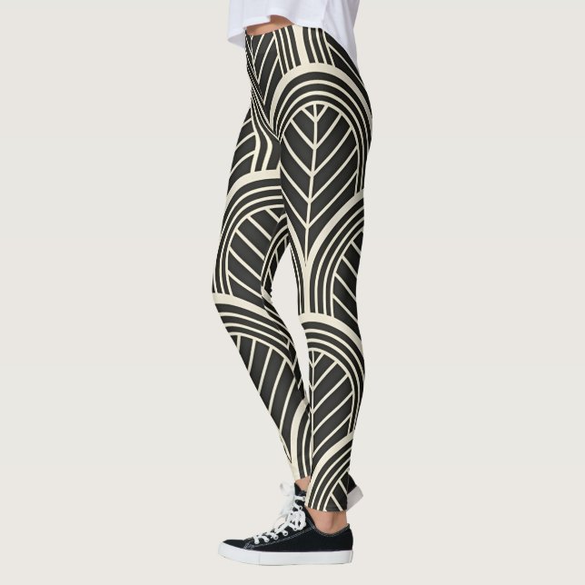 Chic Black and White Geometric Seamless Pattern Leggings (Left)