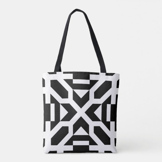 Chic Black and White Geometric Tote Bag (Back)