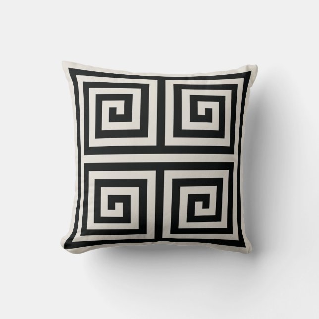 Chic black and white greek key geometric patterns cushion (Front)