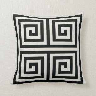 Chic black and white greek key geometric patterns cushion