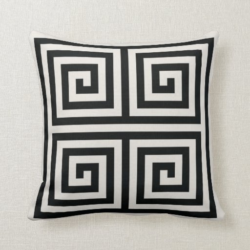 Image of Chic black and white greek key geometric patterns Cushion