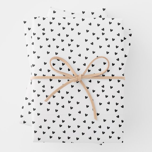 Chic Black and White Heart Pattern Valentine's Day Wrapping Paper Sheet (In situ)