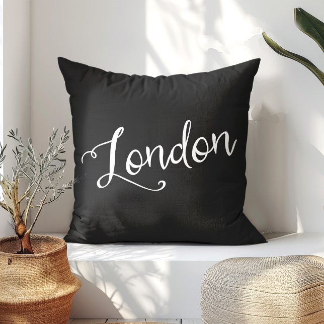 Chic Black and White London England Typography Cushion (Creator Uploaded)
