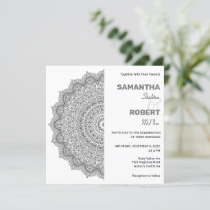 Chic Black and White Mandala Wedding Invitation