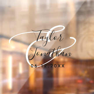 Chic Black And White Minimal Personalised Wedding Window Cling