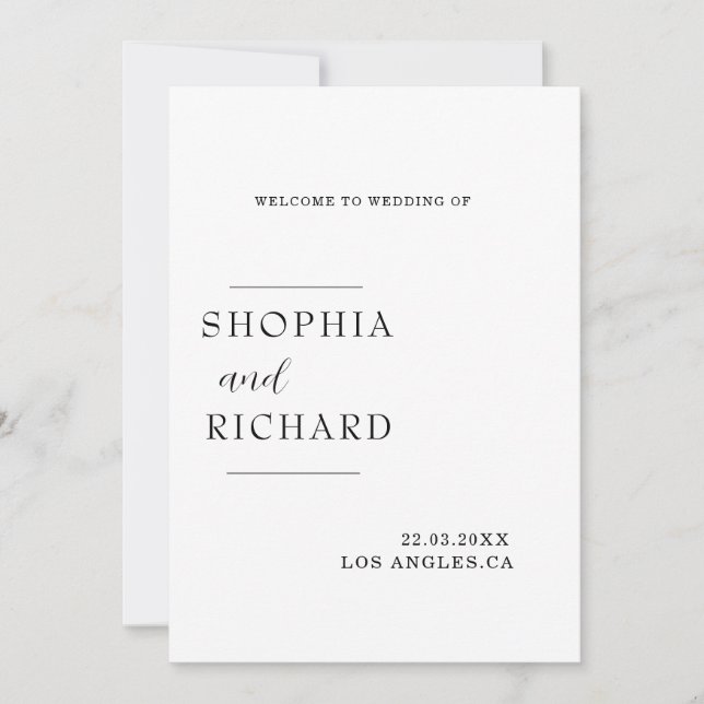 Chic black and white Minimalist Wedding  Invitation (Front)