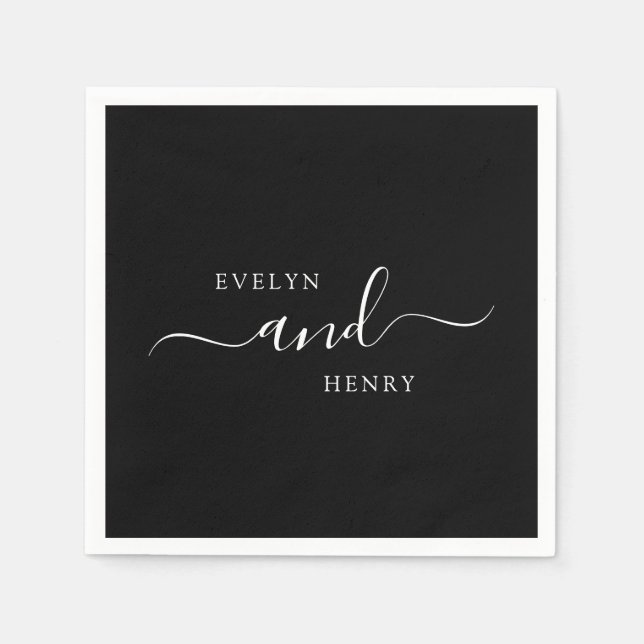Chic Black and White Minimalist Wedding Napkin (Front)