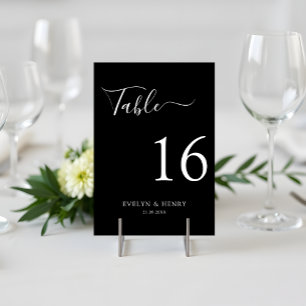 Chic Black and White Minimalist Wedding Table Number