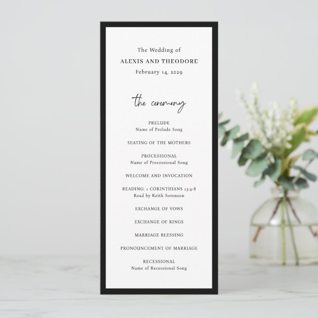 Chic Black and White Modern Wedding Programme (Standing Front)