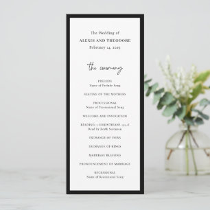 Chic Black and White Modern Wedding Programme
