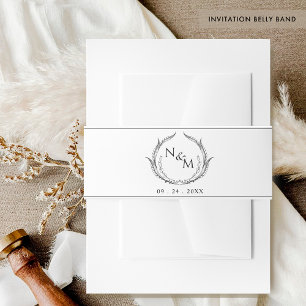Chic Black and White Monogram Crest Wedding Invitation Belly Band
