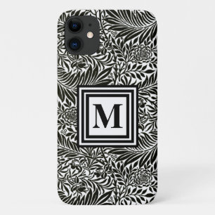 Chic Black and White Monogrammed Botanical Pattern iPhone 11 Case