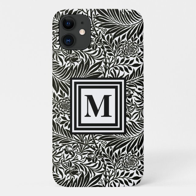Chic Black and White Monogrammed Botanical Pattern Case-Mate iPhone Case (Back)