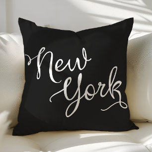 Chic Black and White New York Typography Cushion