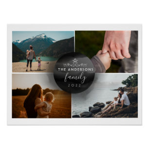 Chic Black and White Ornamental 4 Photos Poster