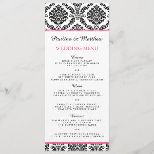 Chic Black and White Pink Damask Wedding Menu