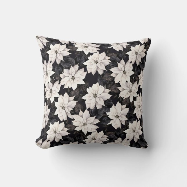 Chic black and white poinsettia cushion (Front)