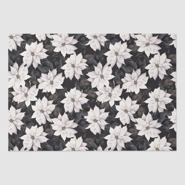 Chic black and white poinsettia tissue paper (Front)
