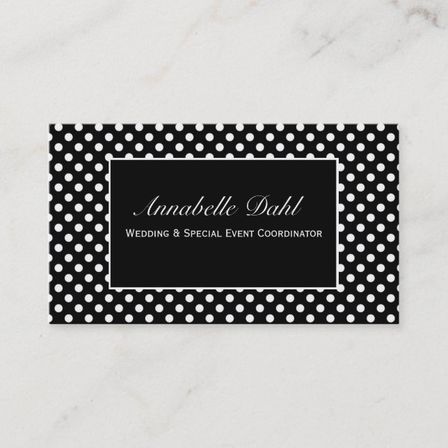 Chic Black and White Polka Dot Business Cards (Front)