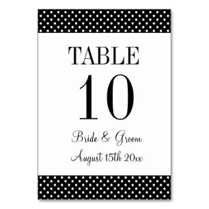 Chic black and white polka dots wedding table number