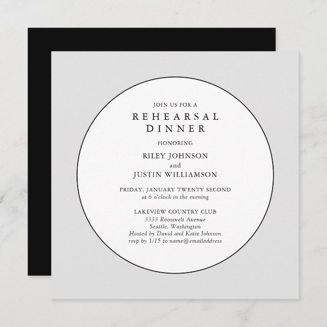Chic Black and White Rehearsal Dinner Invitation (Front/Back)