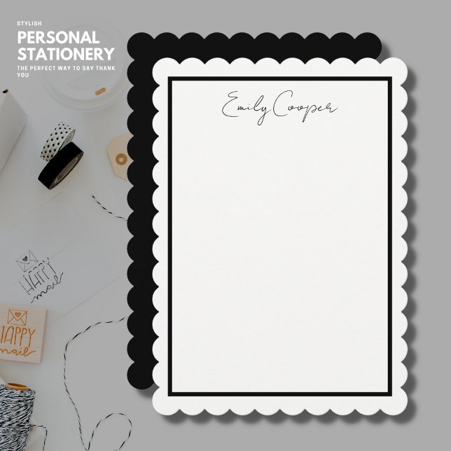 Chic Black and White Scallop Edge Custom Note Card (Creator Uploaded)