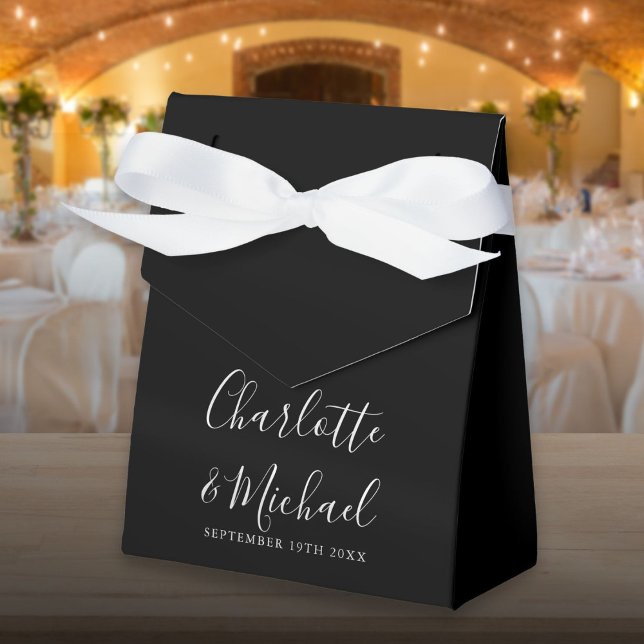 Chic Black And White Script Wedding Favour Box (Chic Black And White Script Wedding Favor Box)