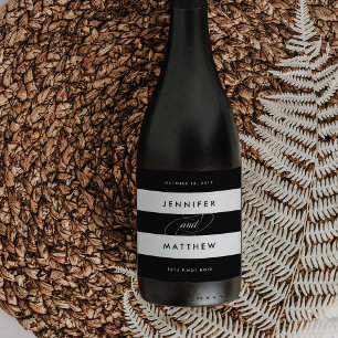 Chic Black and White Stripe Wedding Wine Labels
