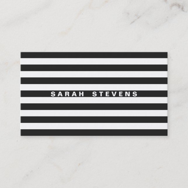 Chic Black and White Striped Modern Makeup Artist Business Card (Front)